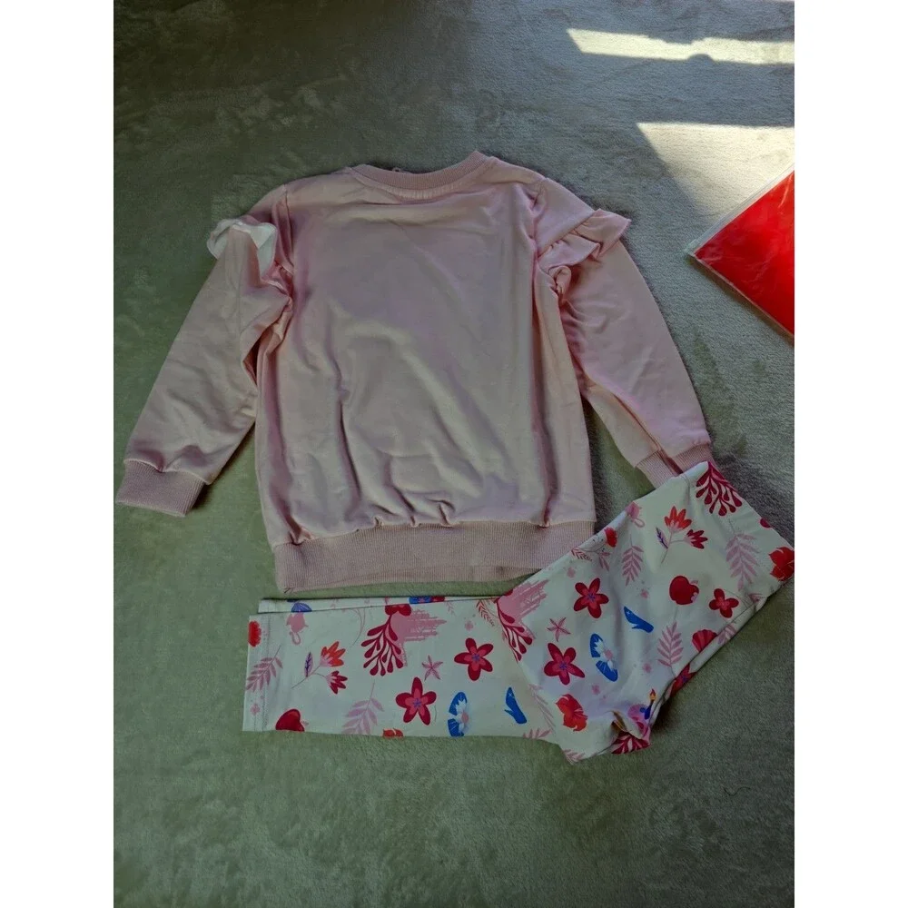 Patpat Two Piece Sweatshirt And Leggings 3-4 Years Disney Princesses Pink Floral